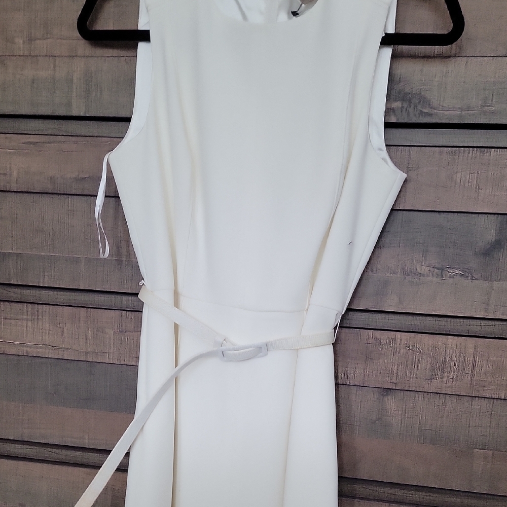 White House Black Market Cream Belted Midi Dress